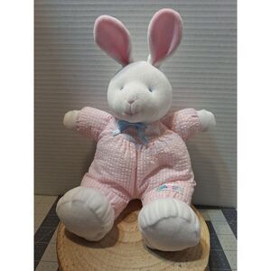 Eden Bunny Rabbit Pink Waffle Weave Romper blue bow rattle plush